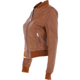 Ladies Leather Bomber Jacket  Tan : Moto Bomber