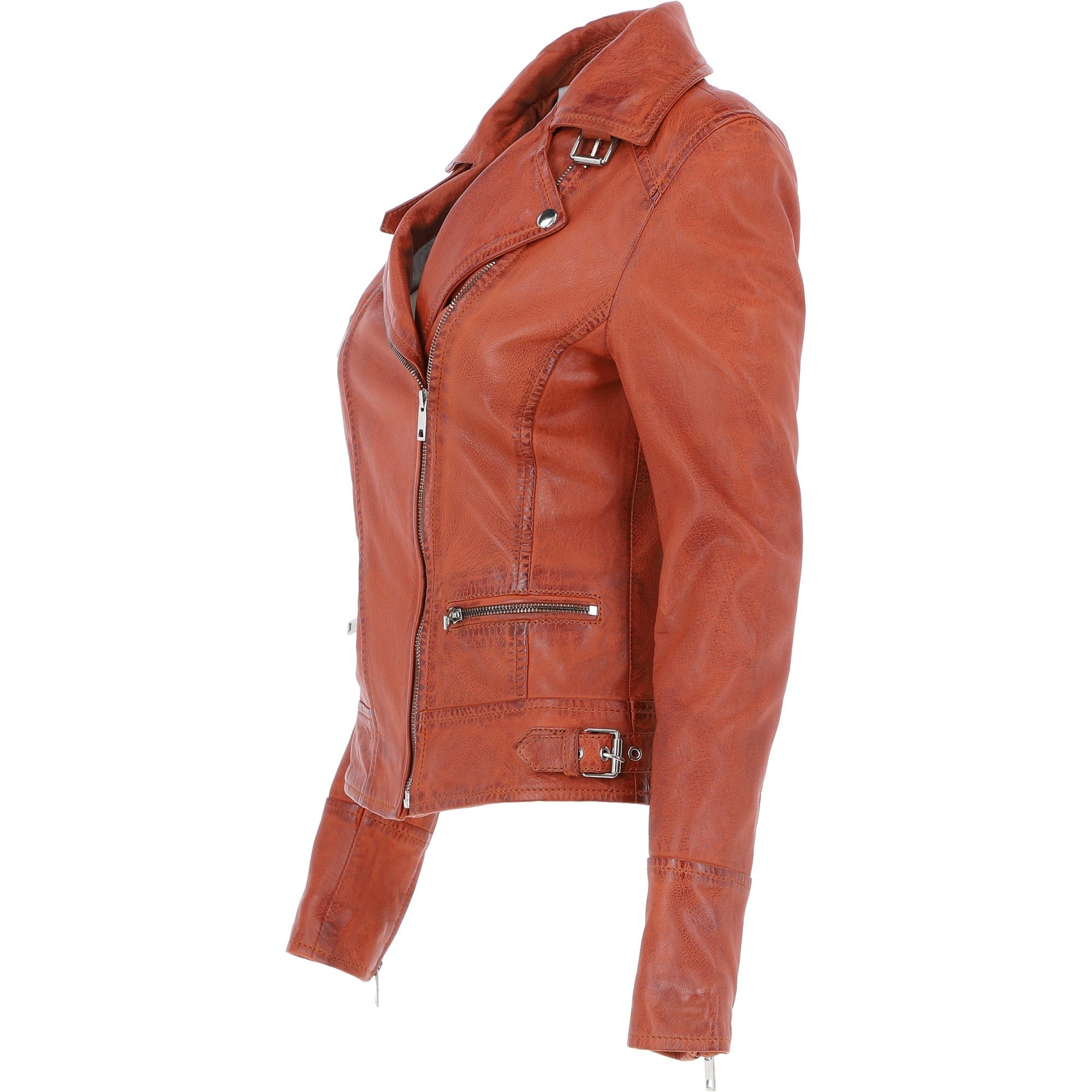 Women's Leather Biker Style Jacket Veg Tan : 1132 BIKER