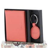 Leather Card Holder with Mirror & Key Ring Gift Set Coral :slg-31243