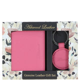 Leather Card Holder with Mirror & Key Ring Gift Set Rose Pink :slg-31243
