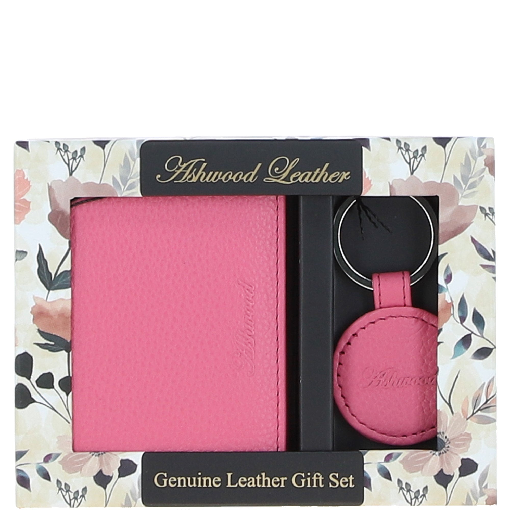 Leather Card Holder with Mirror & Key Ring Gift Set Rose Pink :slg-31243
