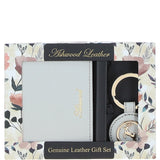 Leather Card Holder with Mirror & Key Ring Gift Set Ice Grey :slg-31243
