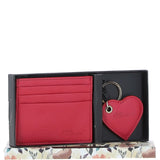 Leather Card Holder & Key Ring Gift Set Raspberry :slg-31342