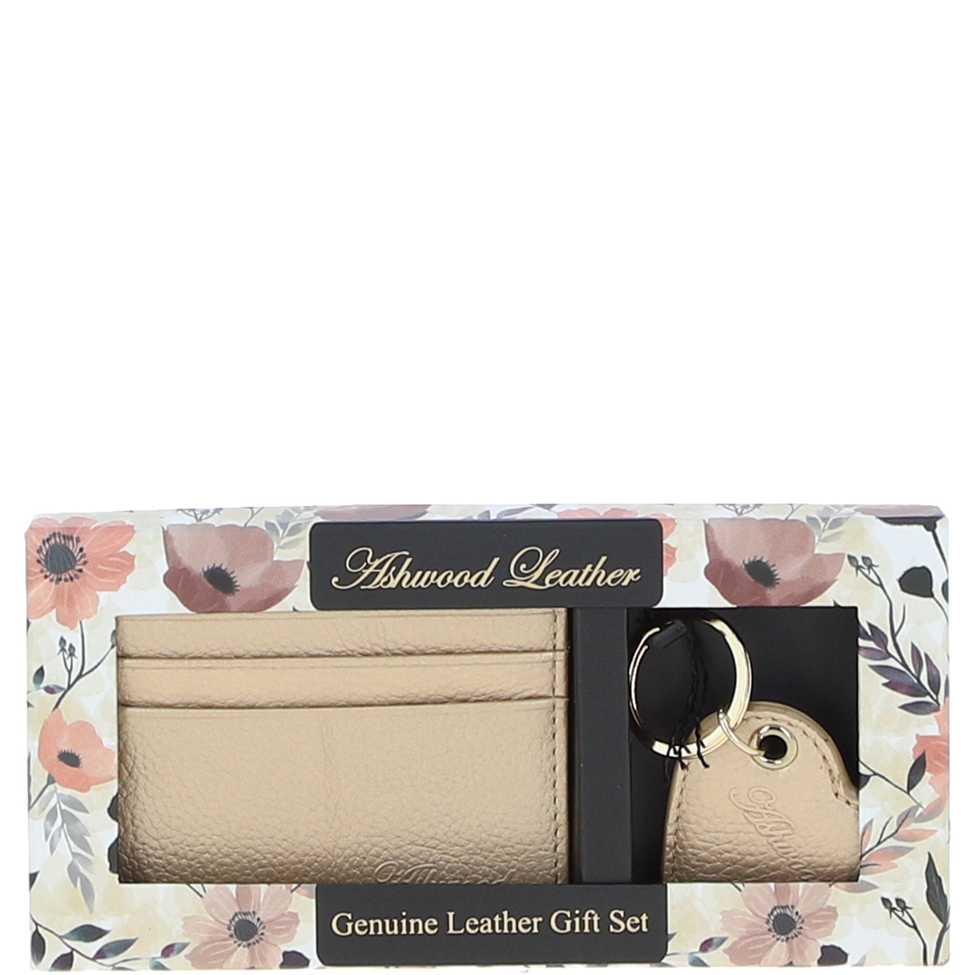Leather Card Holder & Key Ring Gift Set Gold :slg-31342