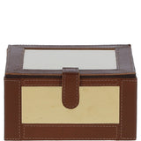 Wood and Aluminium Mirror Storage Box with Tan Leather Trim: AGC1857