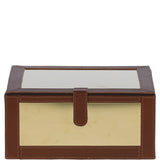 Wood and Aluminium Mirror Storage Box with Tan Leather Trim: AGC1854