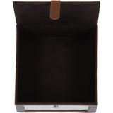 Wood and Aluminium Mirror Storage Box with Tan Leather Trim: AGC1856