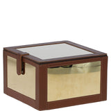 Wood and Aluminium Mirror Storage Box with Tan Leather Trim: AGC1856