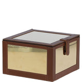 Wood and Aluminium Mirror Storage Box with Tan Leather Trim: AGC1856