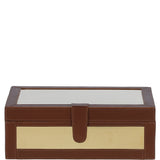 Wood and Aluminium Mirror Storage Box with Tan Leather Trim: AGC1853