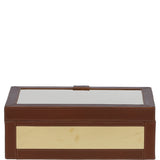 Wood and Aluminium Mirror Storage Box with Tan Leather Trim: AGC1853