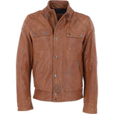Ashwood Mens Leather Biker Jacket Cognac: AMJ-4