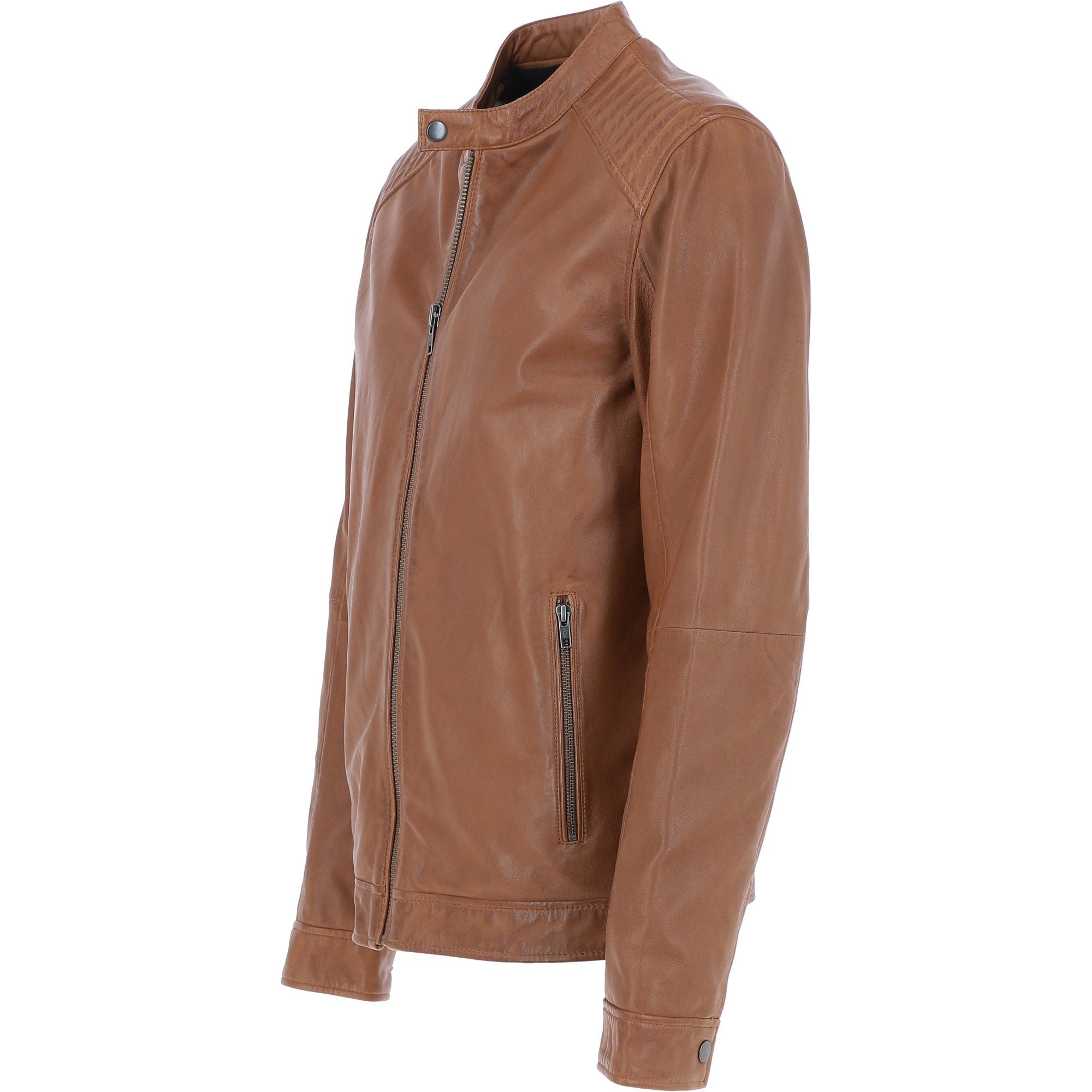 Ashwood Mens Leather Biker Jacket Cognac: AMJ-8
