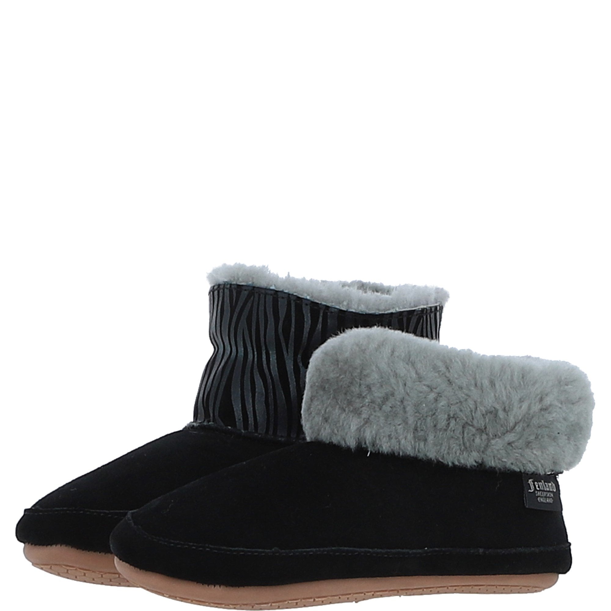 Sheepskin Slippers Black Leopard: LADIES BOOTYS