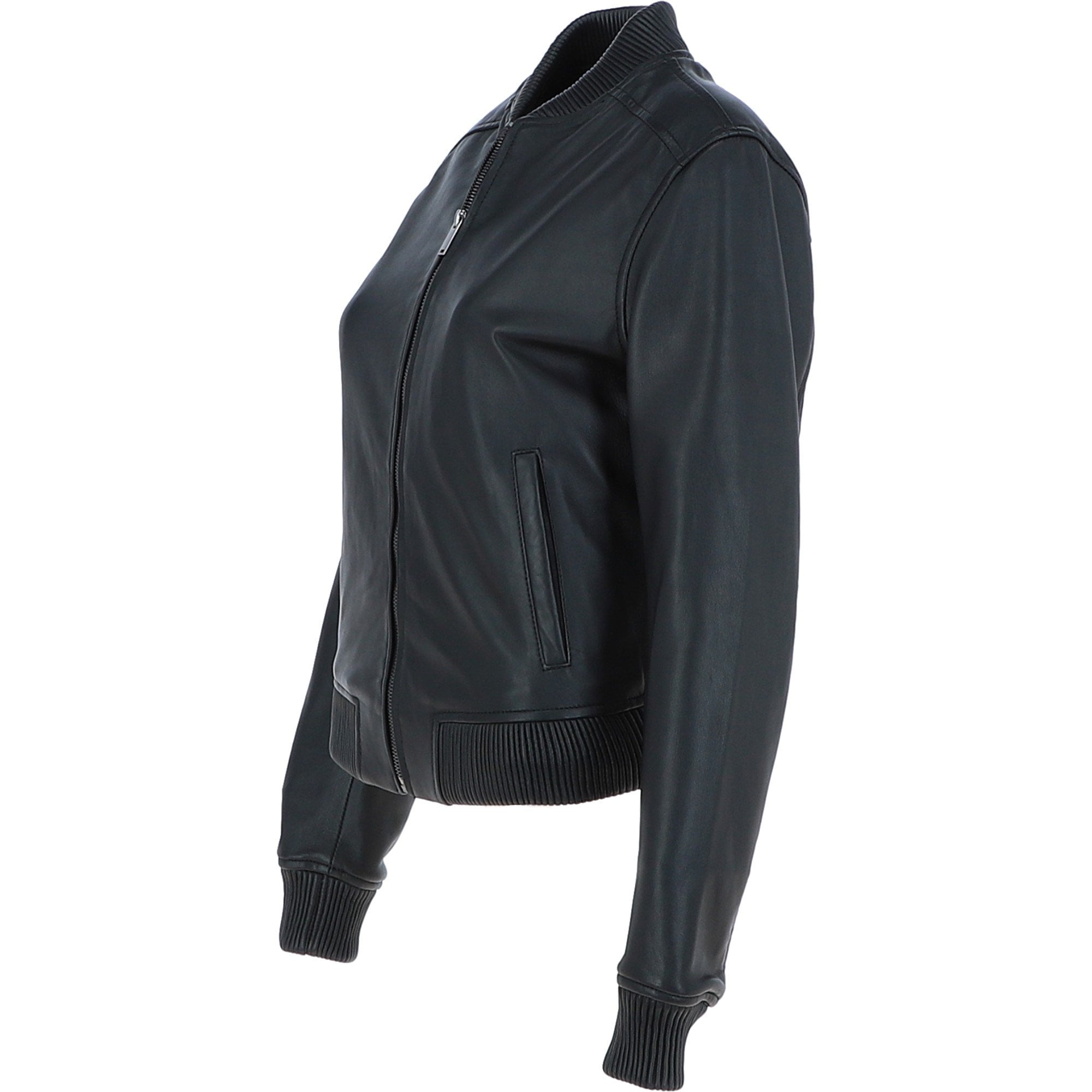 Ladies Leather Bomber Jacket Black : AWL-MIA