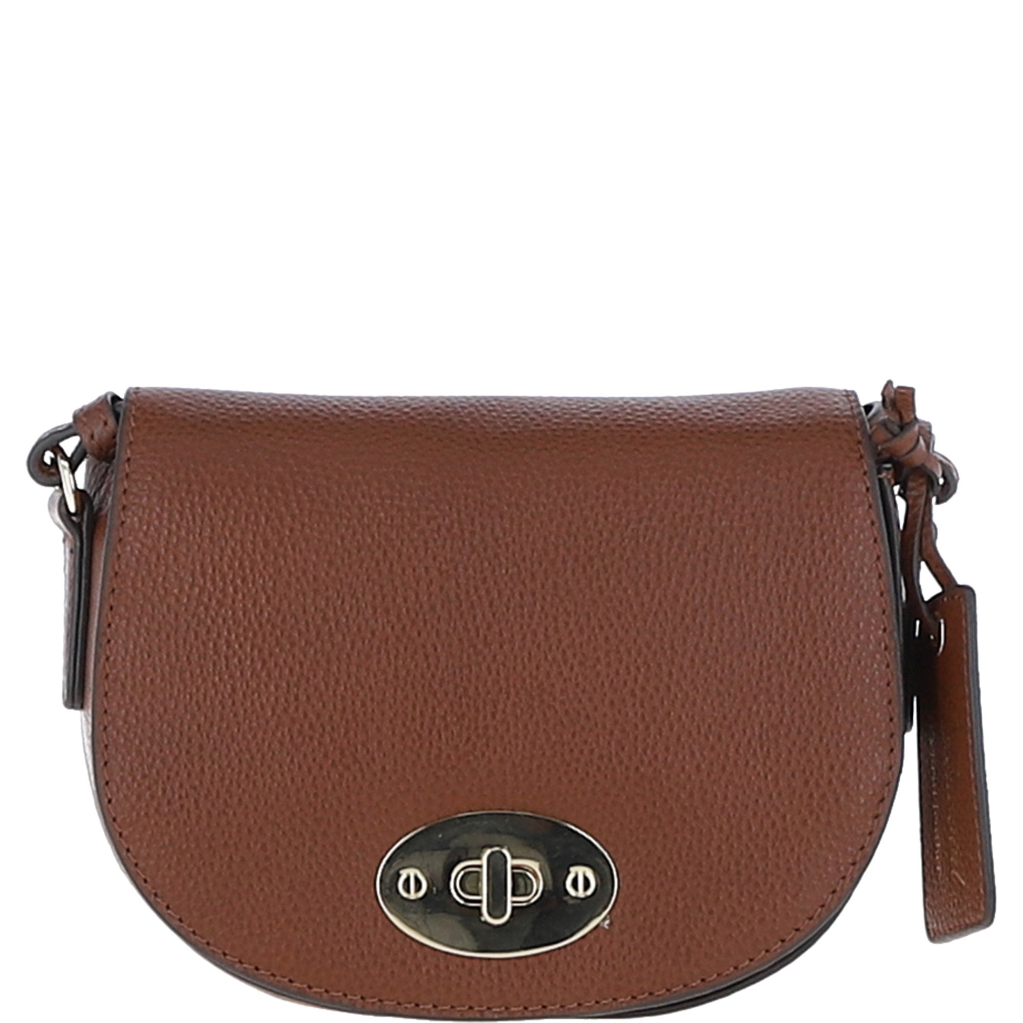Real Leather Saddle Crossbody Bag 2 Tone Tan: 63753