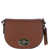 Real Leather Saddle Crossbody Bag 2 Tone Tan: 63753