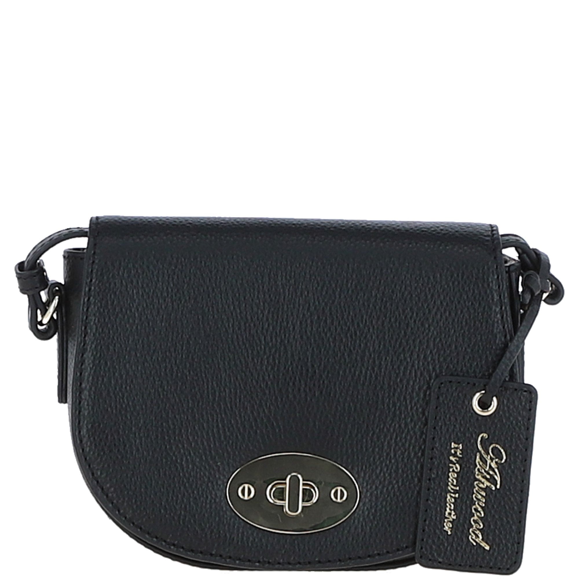 Real Leather Saddle Crossbody Bag Black: 63753