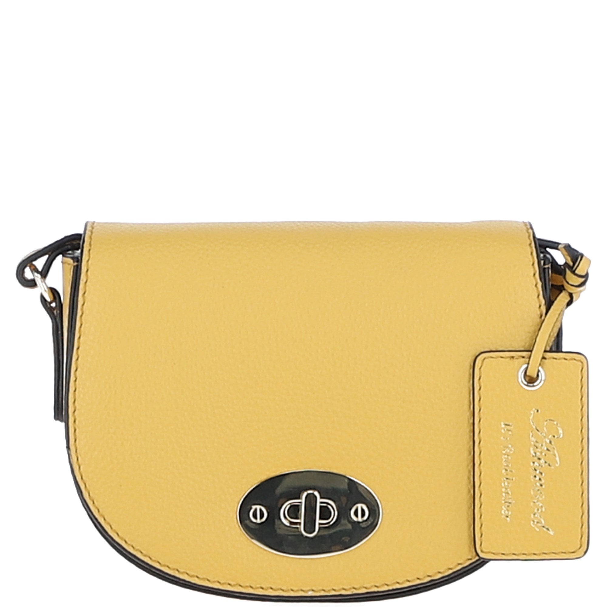 Real Leather Saddle Crossbody Bag Ochre Yellow: 63753