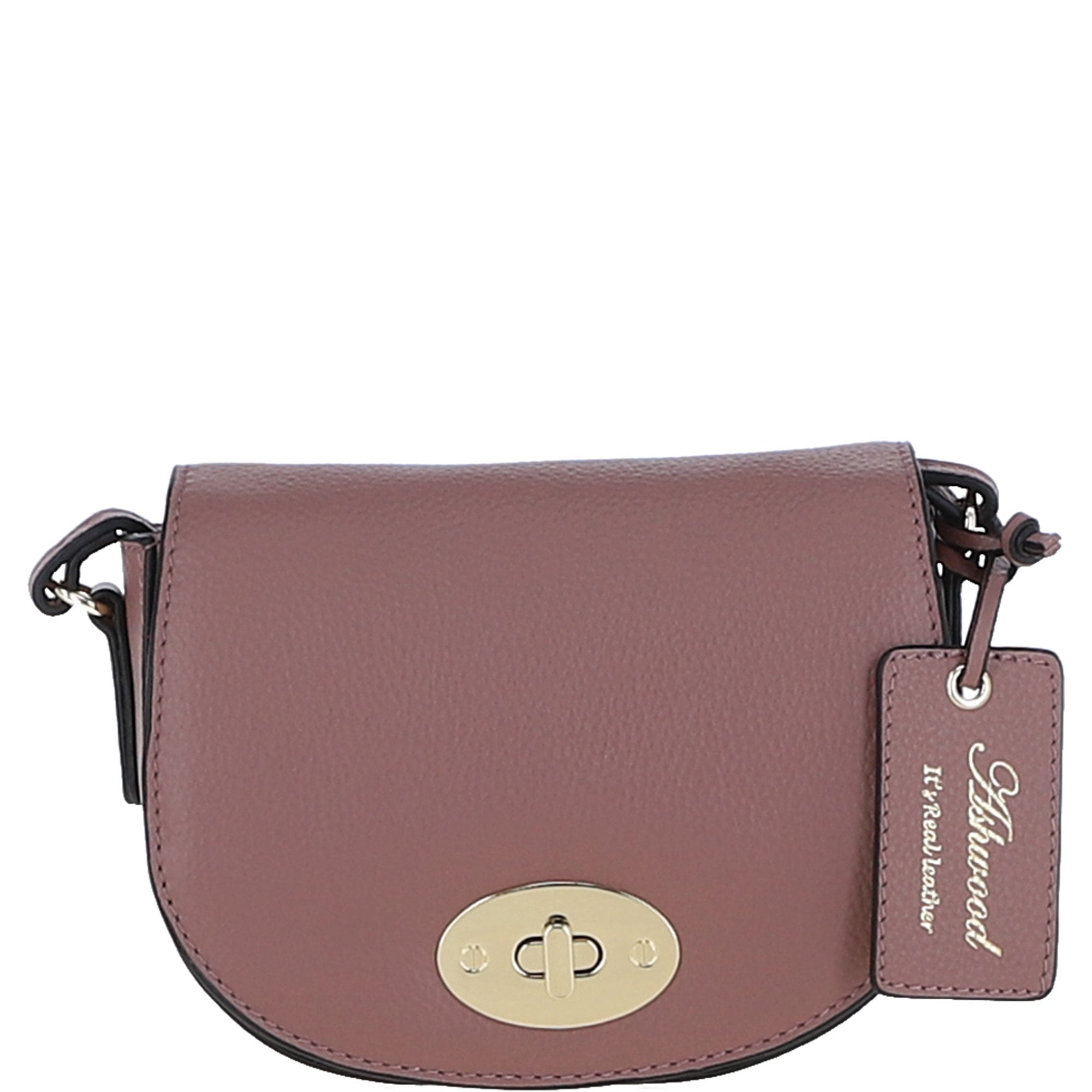 Real Leather Saddle Crossbody Bag Rose: 63753