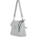 Real Leather Flap over Quilted Bag Ice Grey: 63858