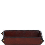 Handcrafted Ashwood Premium Leather Valet Tray for Coins and Keys Chestnut: LF-102