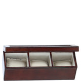 Ashwood Leather's Premium Triple Watch Case with See-Through Lid Chestnut: LF-105
