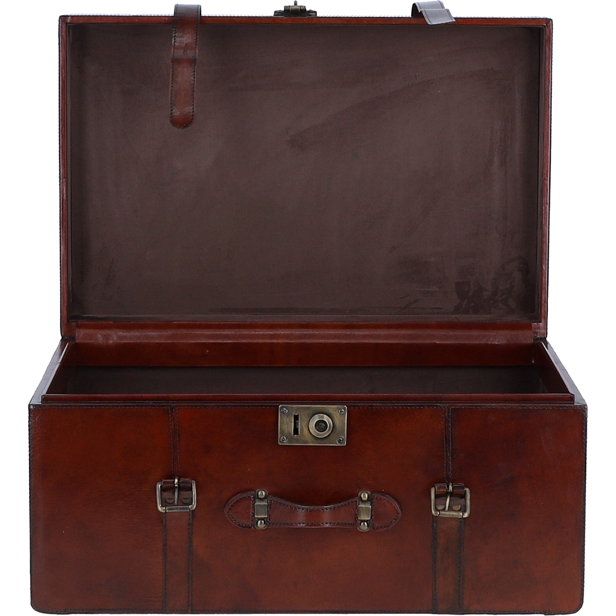 Handcrafted Leather Storage Trunk (L) Chestnut: tbz1uc774