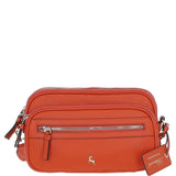 Compact Twin Zip Ashwood Leather Crossbody Bag Orange: X-35