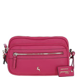 Compact Twin Zip Ashwood Leather Crossbody Bag Pink: X-35