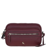 Compact Twin Zip Ashwood Leather Crossbody Bag Wine: X-35
