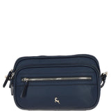 Compact Twin Zip Ashwood Leather Crossbody Bag Navy: X-35