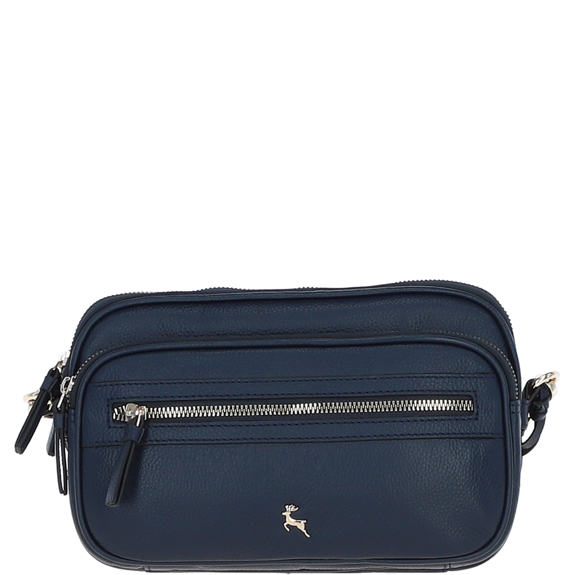 Compact Twin Zip Ashwood Leather Crossbody Bag Navy: X-35