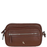 Compact Twin Zip Ashwood Leather Crossbody Bag Tan: X-35