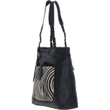 Black Leather Shoulder Bag with Zebra Print Pocket: ELA 1128