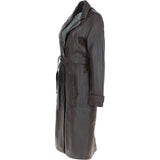 Elegant Longline Women's Leather Trench Coat with Waist Tie Navada: awl-trench