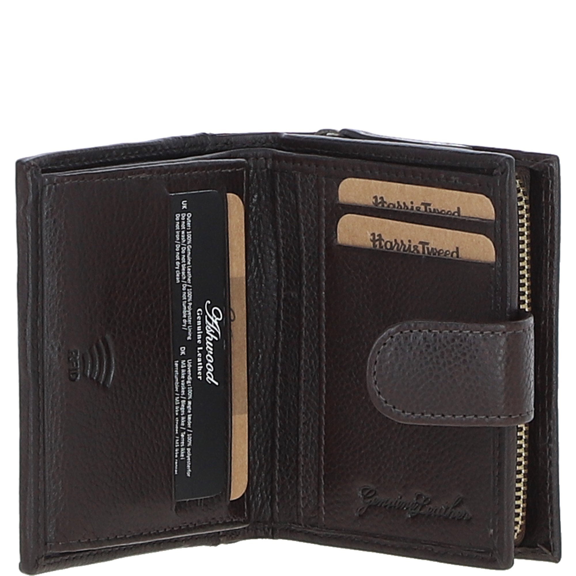 Ashwood Leather & Harris Tweed® Cloth Three compartment wallet Brown/Mcload: TW-12-01-BM