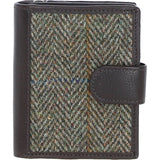 Ashwood Leather & Harris Tweed® Cloth Three compartment wallet Brown/Green: TW-12-09-BG