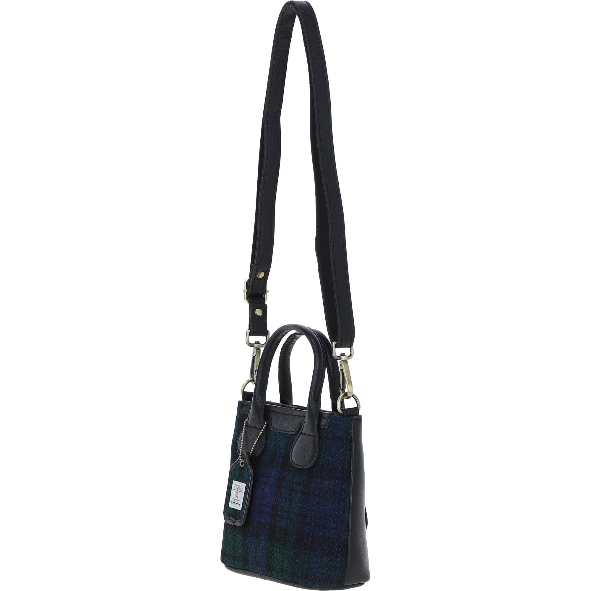 Ashwood Leather & Harris Tweed® Cloth Handbag with Removable Crossbody Strap Black/Watch: TW-21-03-BW