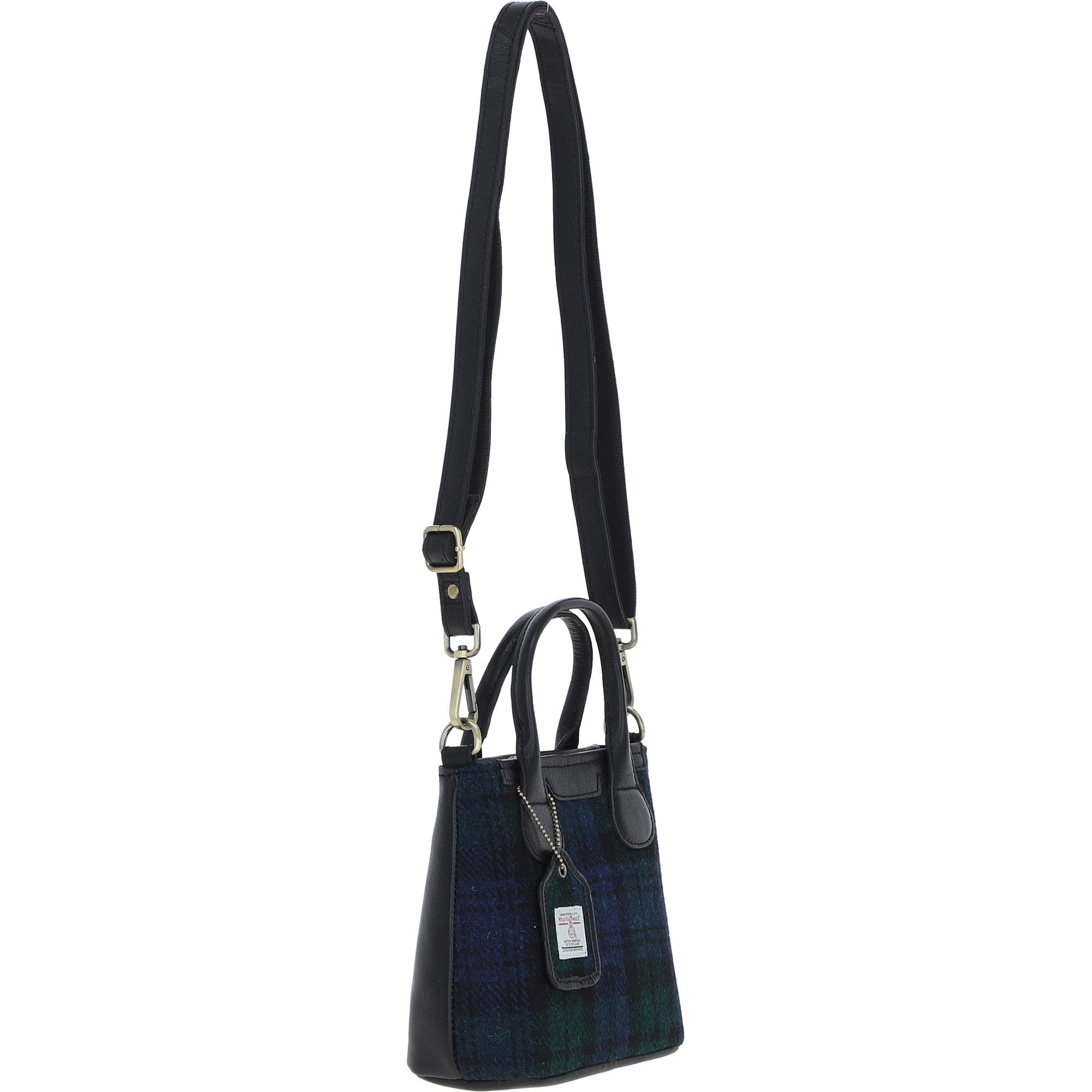 Ashwood Leather & Harris Tweed® Cloth Handbag with Removable Crossbody Strap Black/Watch: TW-21-03-BW