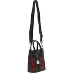 Ashwood Leather & Harris Tweed® Cloth Handbag with Removable Crossbody Strap Black/Green/Red: TW-21-07-BR