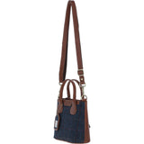 Ashwood Leather & Harris Tweed® Cloth Handbag with Removable Crossbody Strap Tan/Navy: TW-21-011-TN