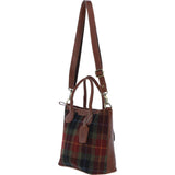 Versatile Ashwood Leather & Harris Tweed® Cloth Shoulder Bag Tan/Green/Red: TW-22-08-TR