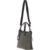 Versatile Ashwood Leather & Harris Tweed® Cloth Shoulder Bag Brown/Green: TW-22-09-BG