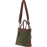 Versatile Ashwood Leather & Tweed Shoulder Bag Tan/Green Check: TW-22-010-TGNH