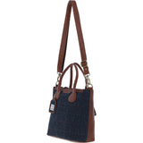 Versatile Ashwood Leather & Harris Tweed® Cloth Shoulder Bag Tan/Navy: TW-22-011-TN