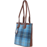 Ashwood Leather & Harris Tweed® Cloth Genuine Leather Shoulder Bag Tan/LT Blue: TW-23-05-TB