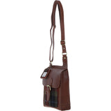 Ashwood Leather & Harris Tweed® Cloth Crossbody Bag Tan/Green/Red: TW-24-08-TR
