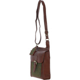 Ashwood Leather & Tweed Crossbody Bag Tan/Green Check: TW-24-010-TGNH