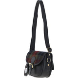 Ashwood Leather & Harris Tweed® Cloth Saddle Bag Black/Green/Red: TW-26-07-BR